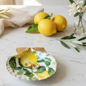 Lemon Shell Trinket Dish | Citrus Jewelry Dish | Italian Coastal Decor